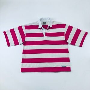 Barbarian Rugby womens shirt fuchsia off white stripe cotton Medium vintage
